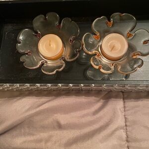 Elegant Glass Flower Candle Holders a set of 2 crystal vintage holders and candl